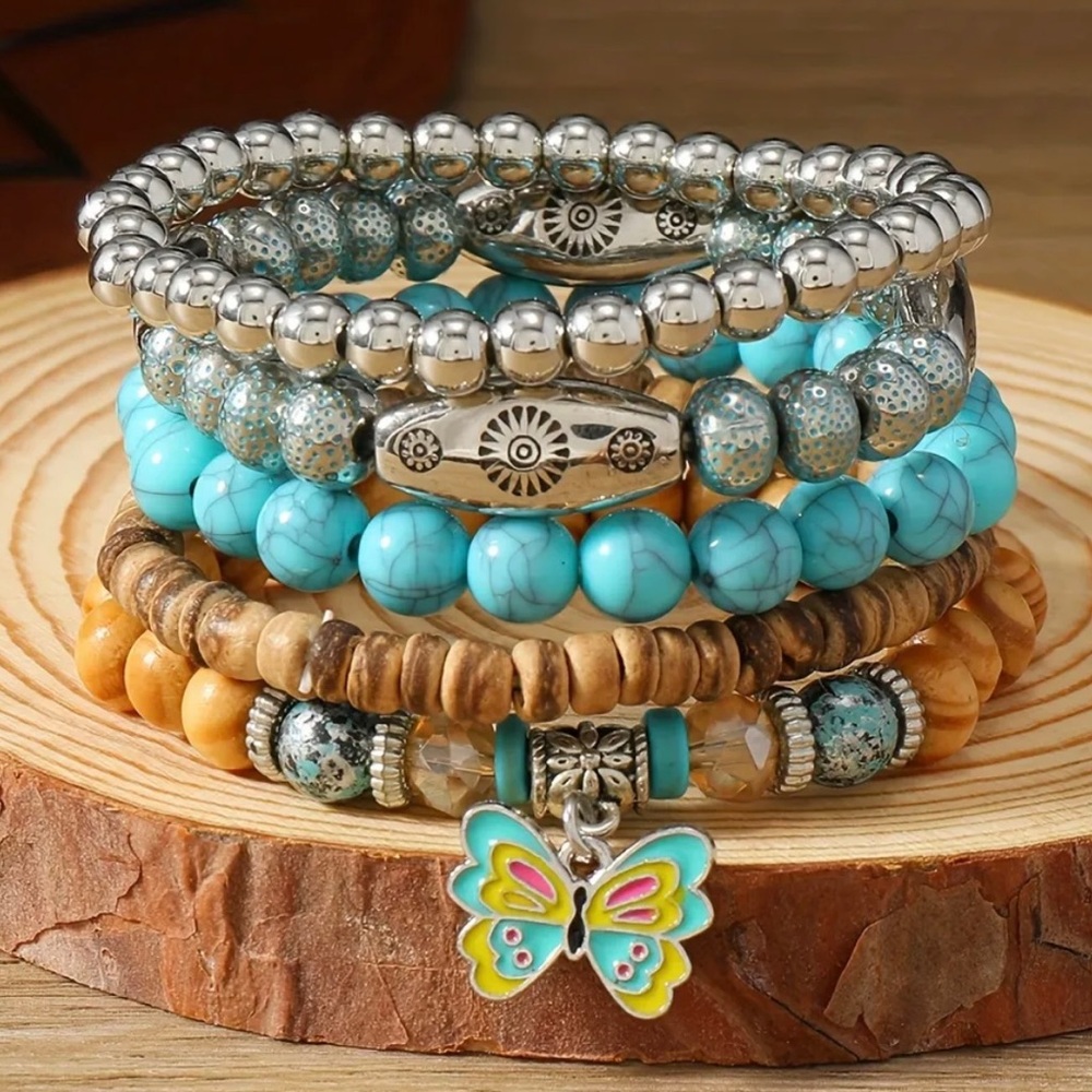 🔴 5 for $10 ONE Elegant Bluish Gray Wooden Beaded Bracelet - Picture 11 of 16